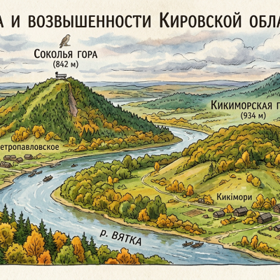 Горы и возвышенности Кировской области: Соколья гора, Кикиморская гора, вершина Краснояр